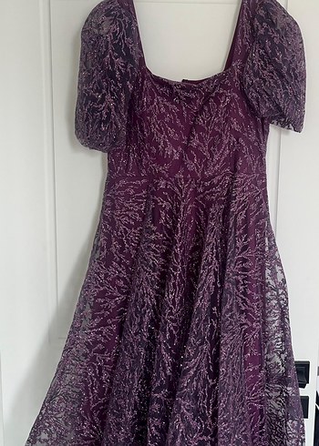 Mor Dantel Detaylı Uzun Salaş Elbise - Görsel 2