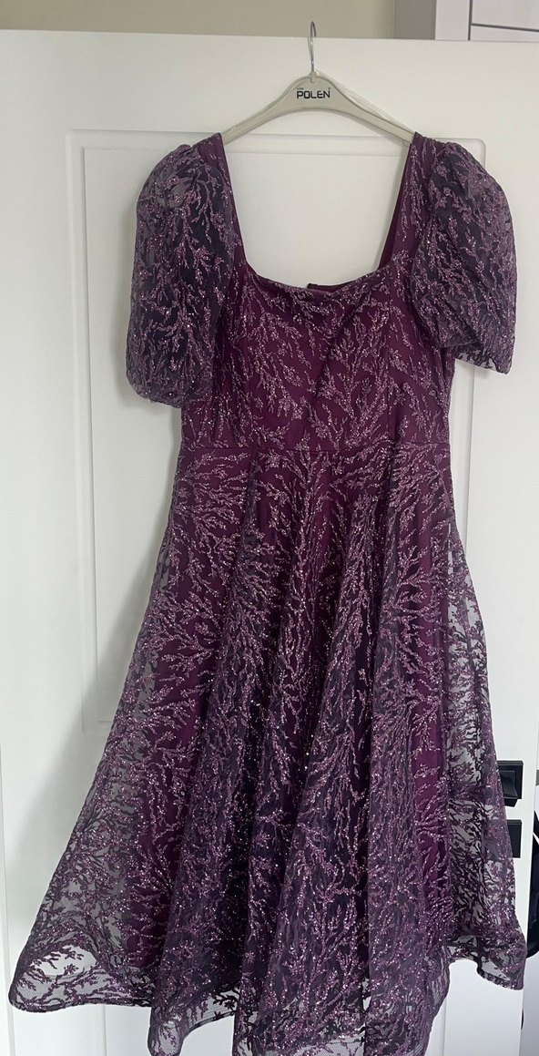 Mor Dantel Detaylı Uzun Salaş Elbise - Görsel 2