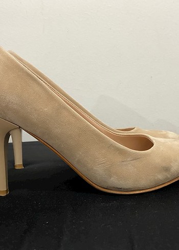 Bej Süet Stiletto Kadın Topuklu Ayakkabı - Görsel 2