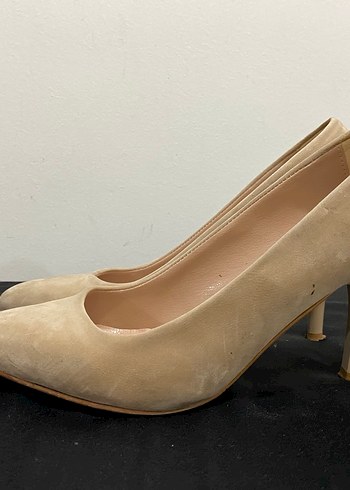 Bej Süet Stiletto Kadın Topuklu Ayakkabı - Görsel 3