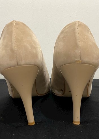 Bej Süet Stiletto Kadın Topuklu Ayakkabı - Görsel 4