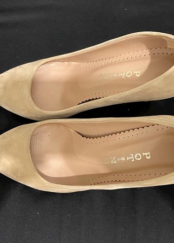 Bej Süet Stiletto Kadın Topuklu Ayakkabı - Görsel 5