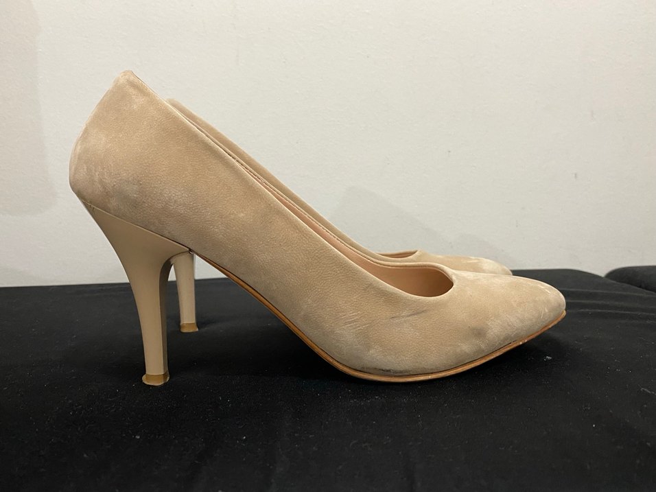 Bej Süet Stiletto Kadın Topuklu Ayakkabı - Görsel 2