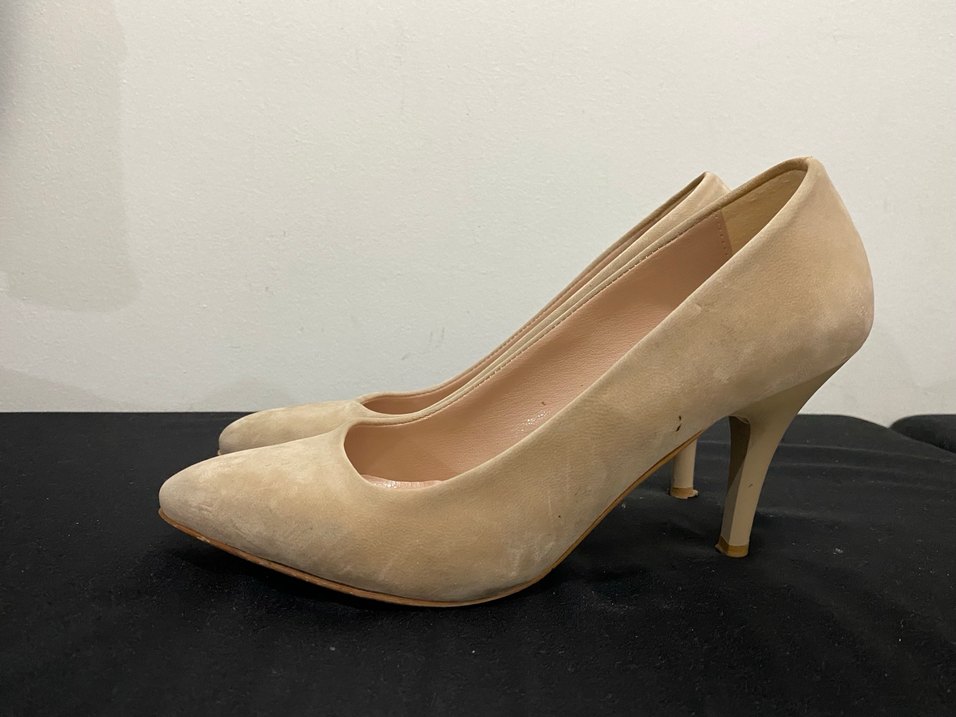 Bej Süet Stiletto Kadın Topuklu Ayakkabı - Görsel 3