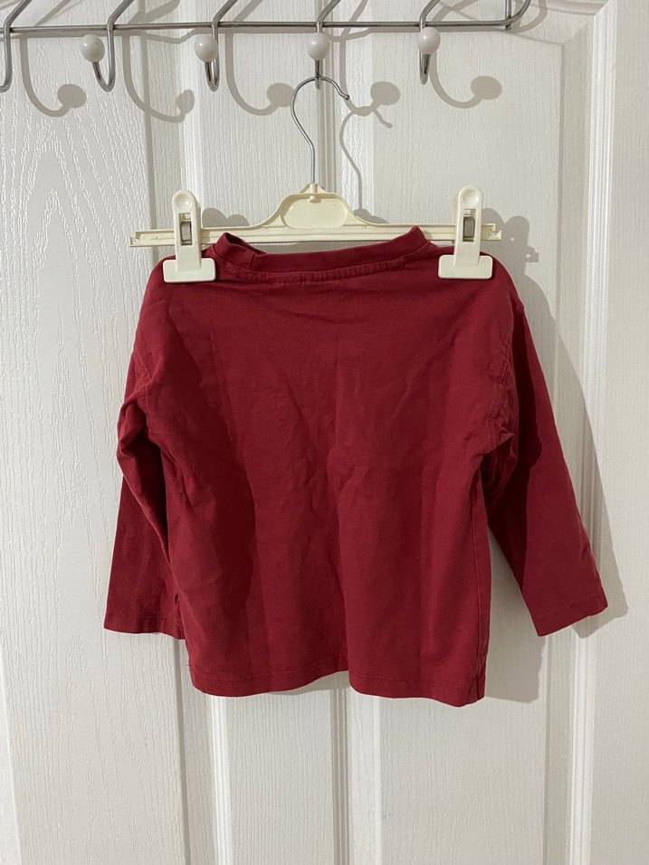 Kız Çocuk Koyu Kırmızı Uzun Kollu Basic Tişört - Görsel 2