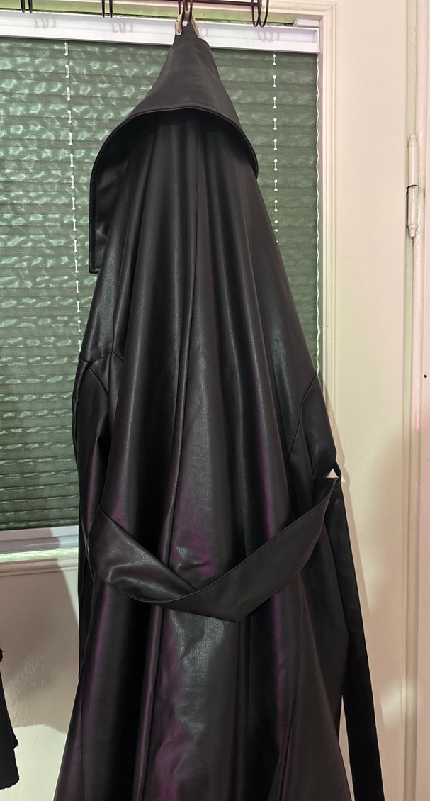 Siyah Deri Kadın Ceket, Uzun, Gevşek Kesim - Görsel 2