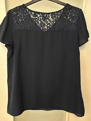 Koton çok şık lacivert dantelli bluz - Görsel 5