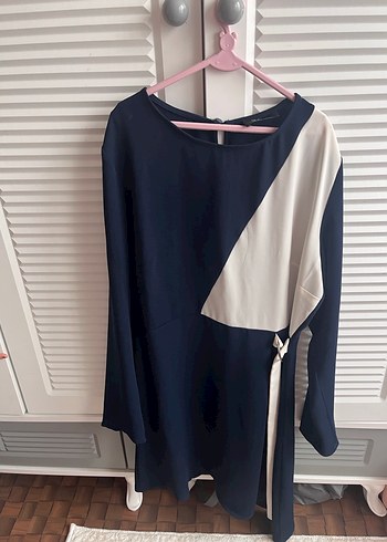 Uzun Kollu Kemerli Kadın Elbise - Görsel 3