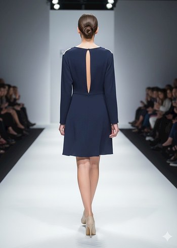 Uzun Kollu Kemerli Kadın Elbise - Görsel 2