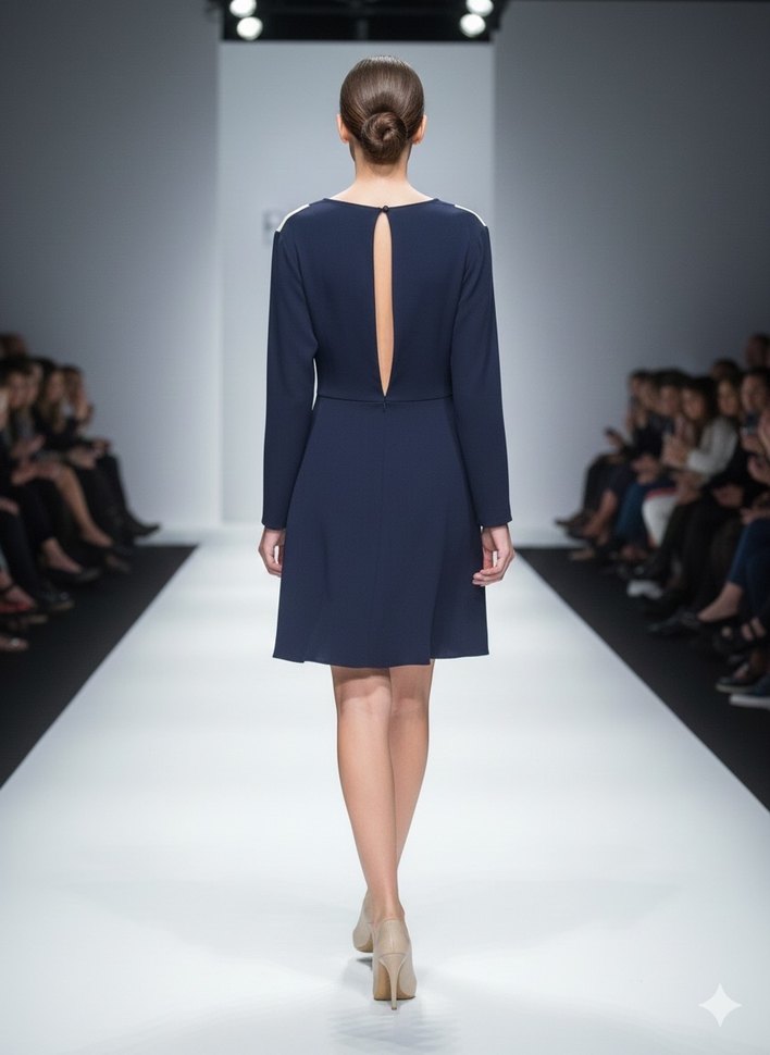 Uzun Kollu Kemerli Kadın Elbise - Görsel 2