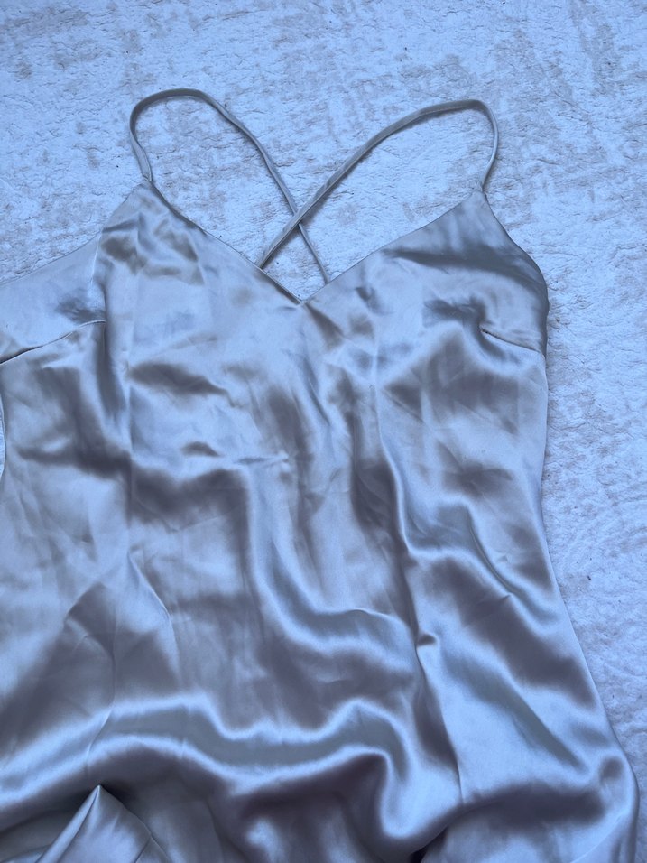 Bej V Yaka İp Askılı Elbise - Görsel 4