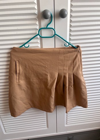 Bej Süet Pilili Mini Etek - Görsel 2