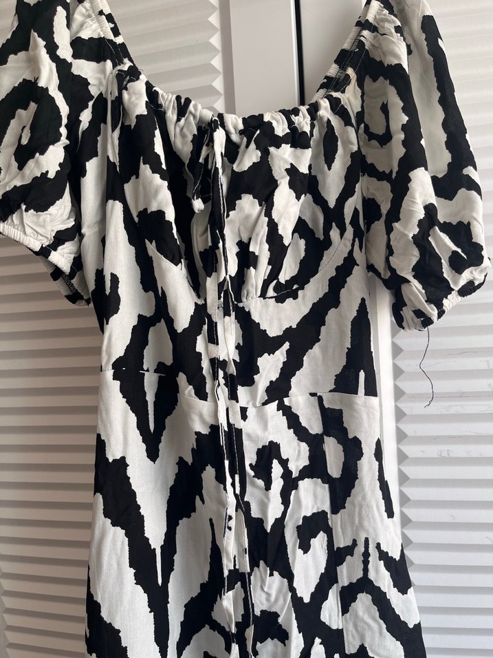 Bohem Siyah Beyaz Batik Uzun Elbise - Görsel 2