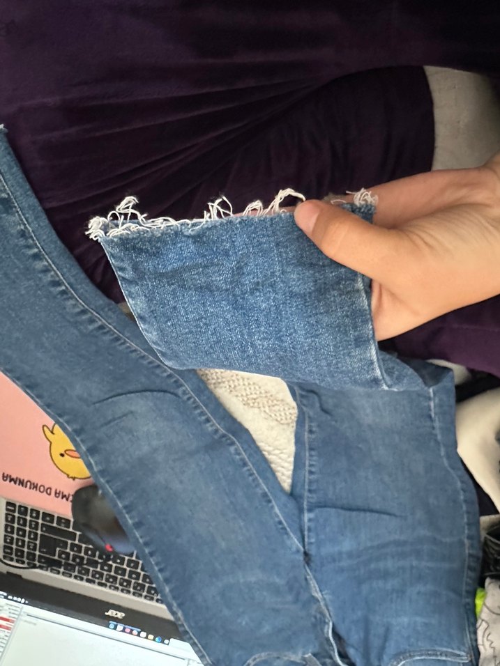 Kadın Mavi Bol Kesim Midi Denim Pantolon - Görsel 4