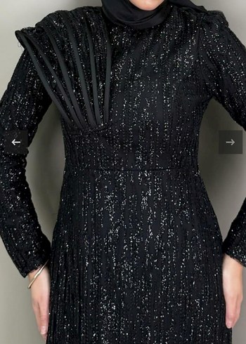 Uzun Kollu Siyah Pilili Abiye Elbise özel gün elbisesi - Görsel 2