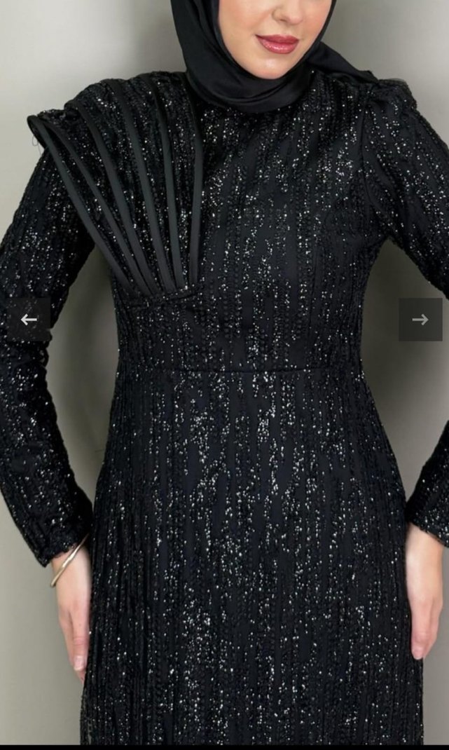 Uzun Kollu Siyah Pilili Abiye Elbise özel gün elbisesi - Görsel 2