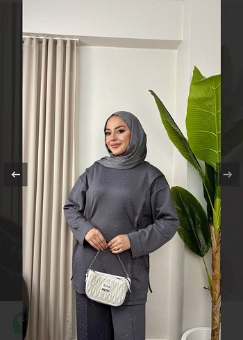 Gri Bağlama Desenli Uzun Kollu Kadın Takım - Görsel 3