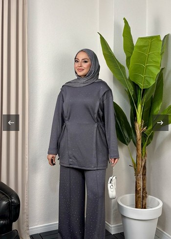 Gri Bağlama Desenli Uzun Kollu Kadın Takım - Görsel 2