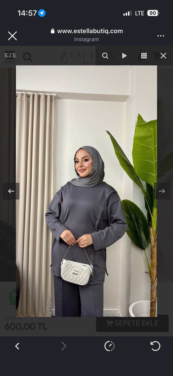 Gri Bağlama Desenli Uzun Kollu Kadın Takım - Görsel 3