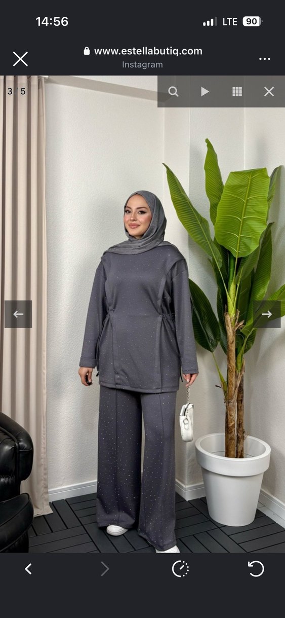 Gri Bağlama Desenli Uzun Kollu Kadın Takım - Görsel 2