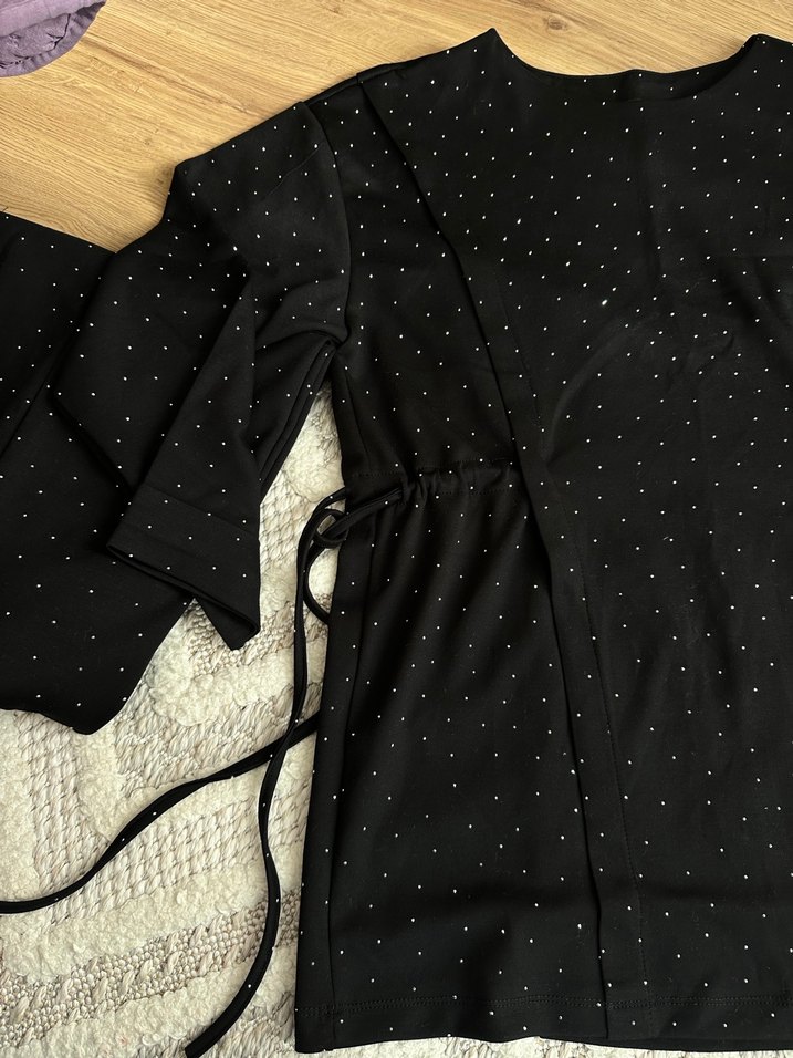 Gri Bağlama Desenli Uzun Kollu Kadın Takım - Görsel 4