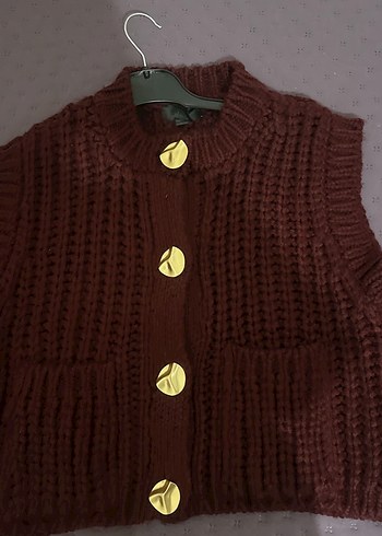 Düğmeli Kahverengi Kadın Triko Süveter - Görsel 2