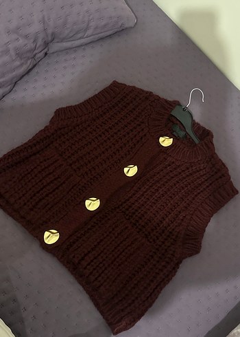 Düğmeli Kahverengi Kadın Triko Süveter - Görsel 4