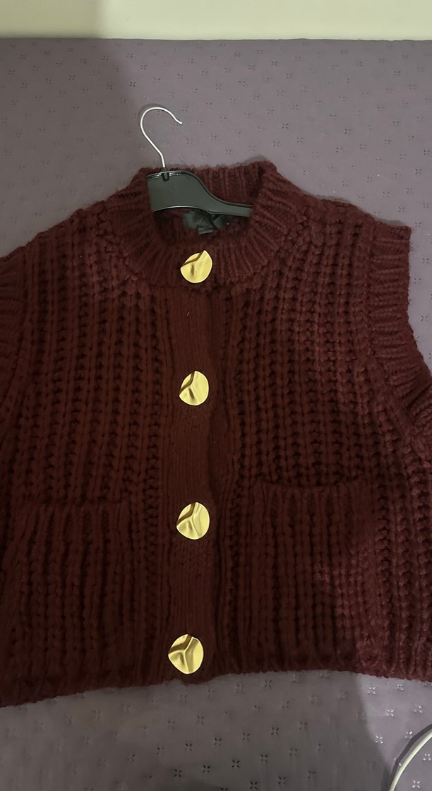Düğmeli Kahverengi Kadın Triko Süveter - Görsel 2