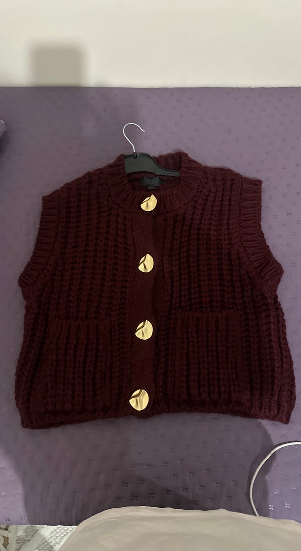 Düğmeli Kahverengi Kadın Triko Süveter - Görsel 5