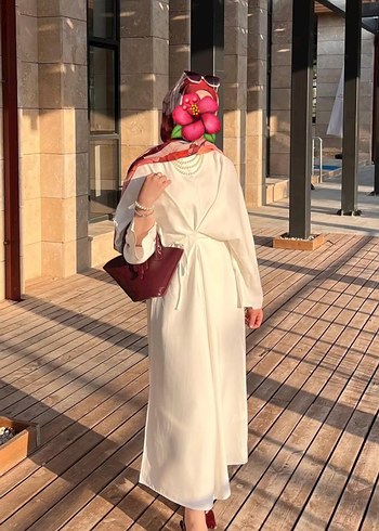 Bohem Beyaz Uzun Kollu Salaş Elbise - Görsel 7