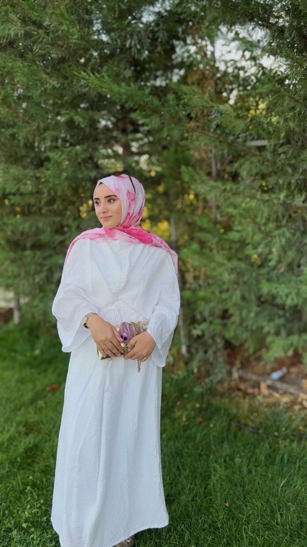 Bohem Beyaz Uzun Kollu Salaş Elbise - Görsel 2