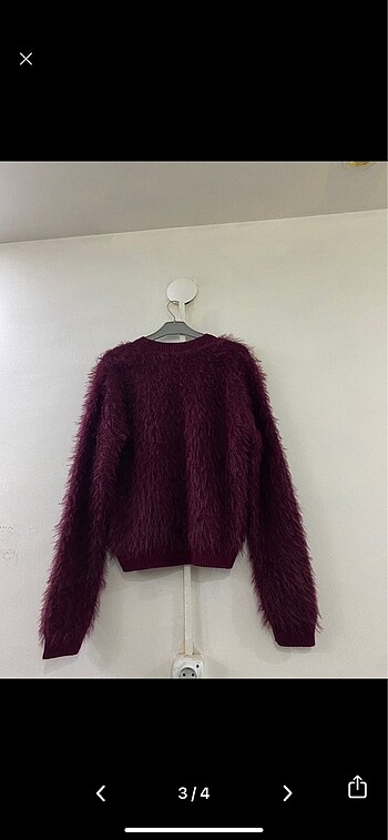 universal Beden bordo Renk saçaklı angora peluş hırka
