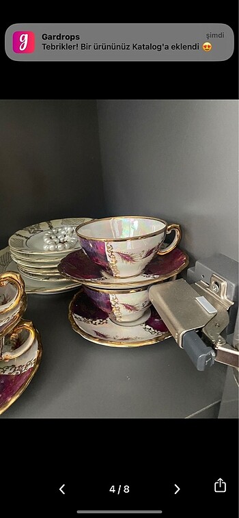 Beden bordo Renk antika vintage vitrinlik çay takımı