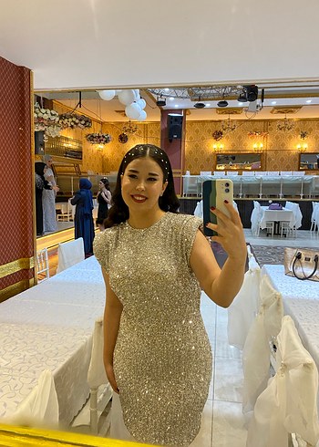 Kadın Gri Payetli Mini Elbise - Görsel 2