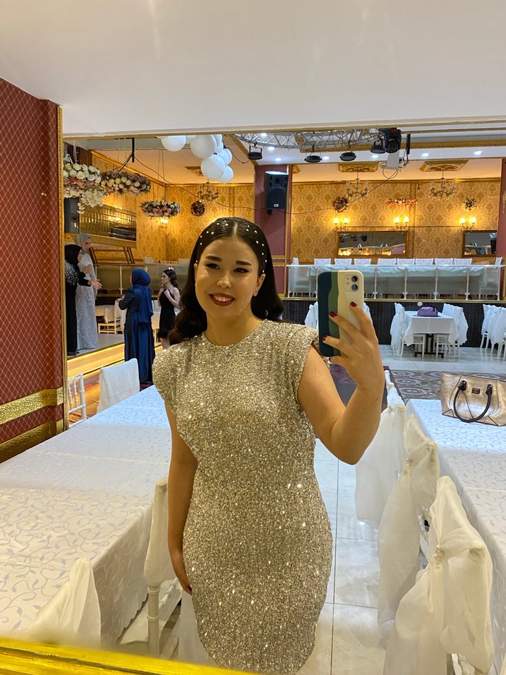 Kadın Gri Payetli Mini Elbise - Görsel 2