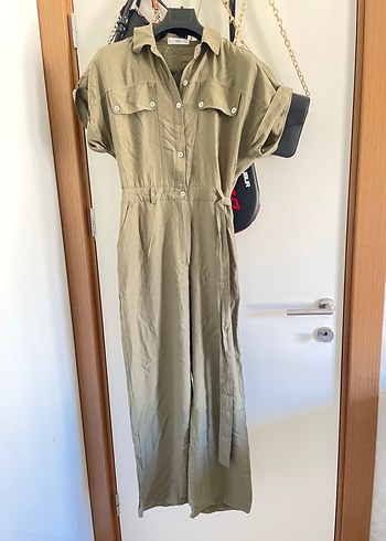 Kadın Keten Kumaş Kemerli Uzun Tulum