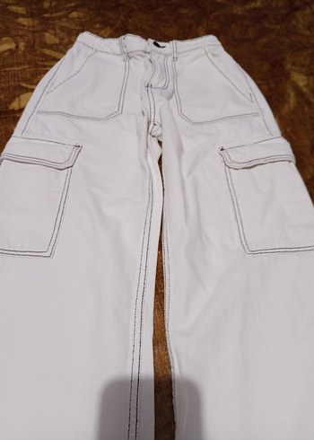 Beyaz Bol Kesim Midi Street Wear Kadın Kot - Görsel 6