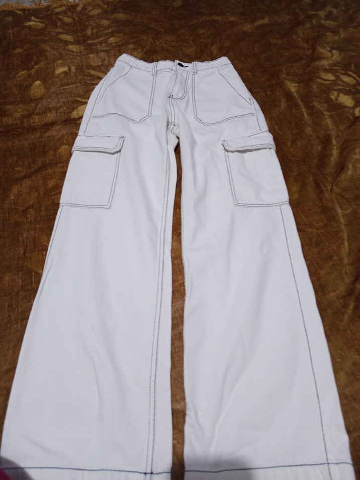 Beyaz Bol Kesim Midi Street Wear Kadın Kot - Görsel 2