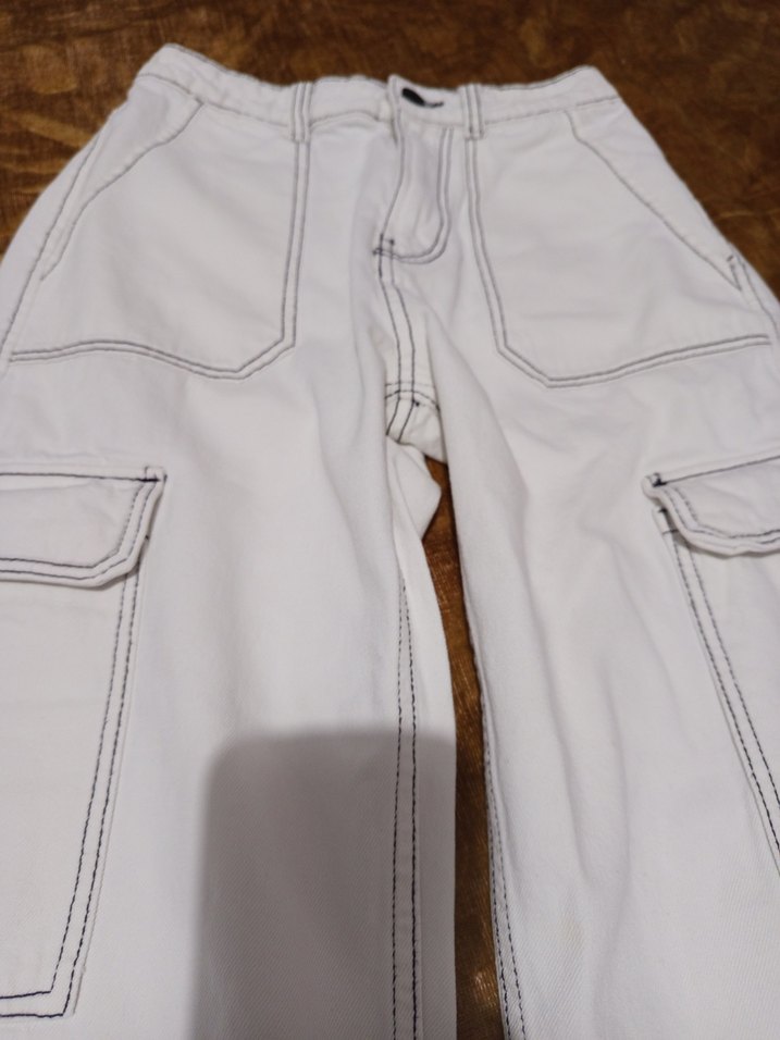 Beyaz Bol Kesim Midi Street Wear Kadın Kot - Görsel 4