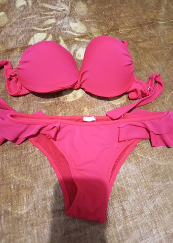 40 Beden Pembe Fırfırlı Bohem Bikini