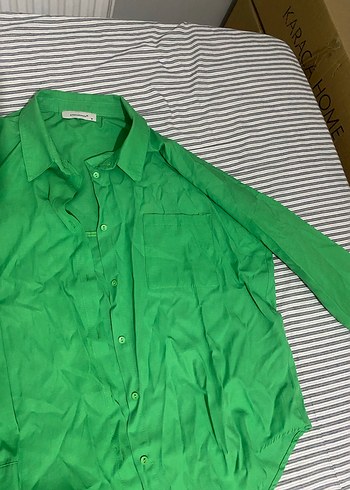 Düğmeli Yeşil Kadın Keten Gömlek - Görsel 4