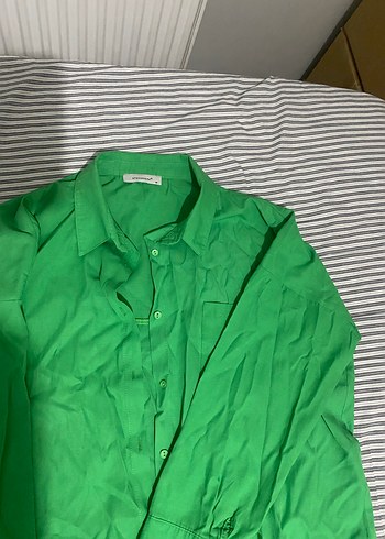 Düğmeli Yeşil Kadın Keten Gömlek - Görsel 3