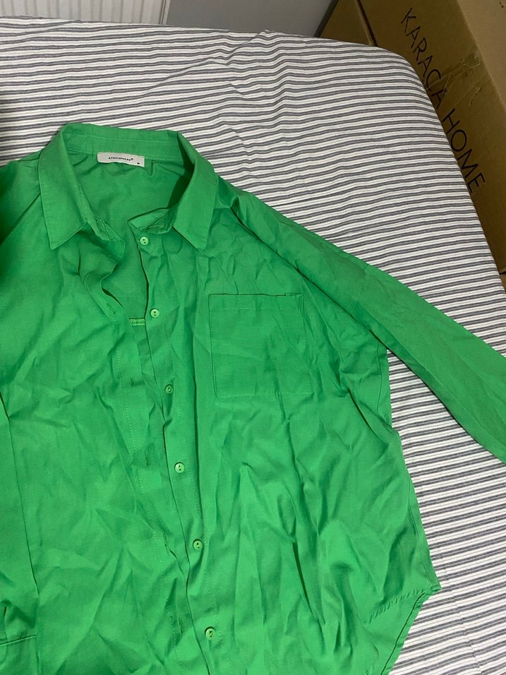 Düğmeli Yeşil Kadın Keten Gömlek - Görsel 4