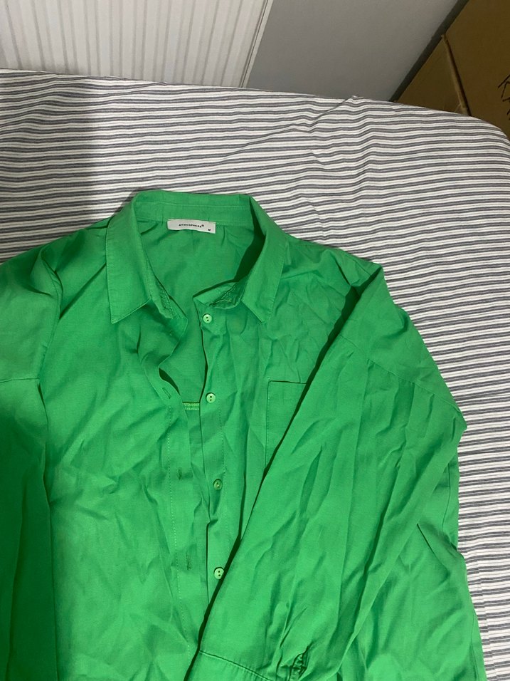 Düğmeli Yeşil Kadın Keten Gömlek - Görsel 3