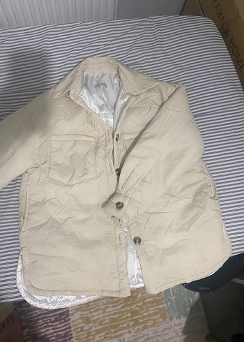 Düğmeli Beyaz Keten Kadın Ceket - Görsel 3