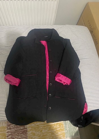 Düğmeli Siyah Kadın Ceket Pembe Astarlı - Görsel 5