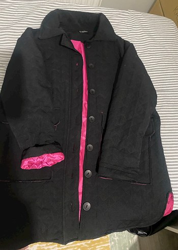 Düğmeli Siyah Kadın Ceket Pembe Astarlı - Görsel 2