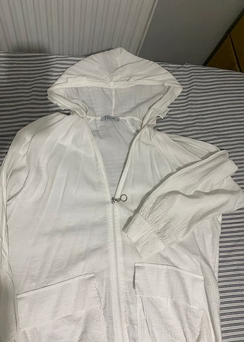 Kadın Beyaz Kapüşonlu Midi Ceket - Görsel 3