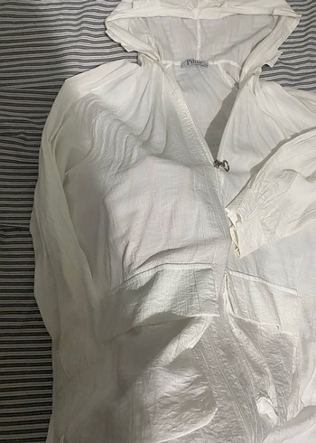 Kadın Beyaz Kapüşonlu Midi Ceket - Görsel 4