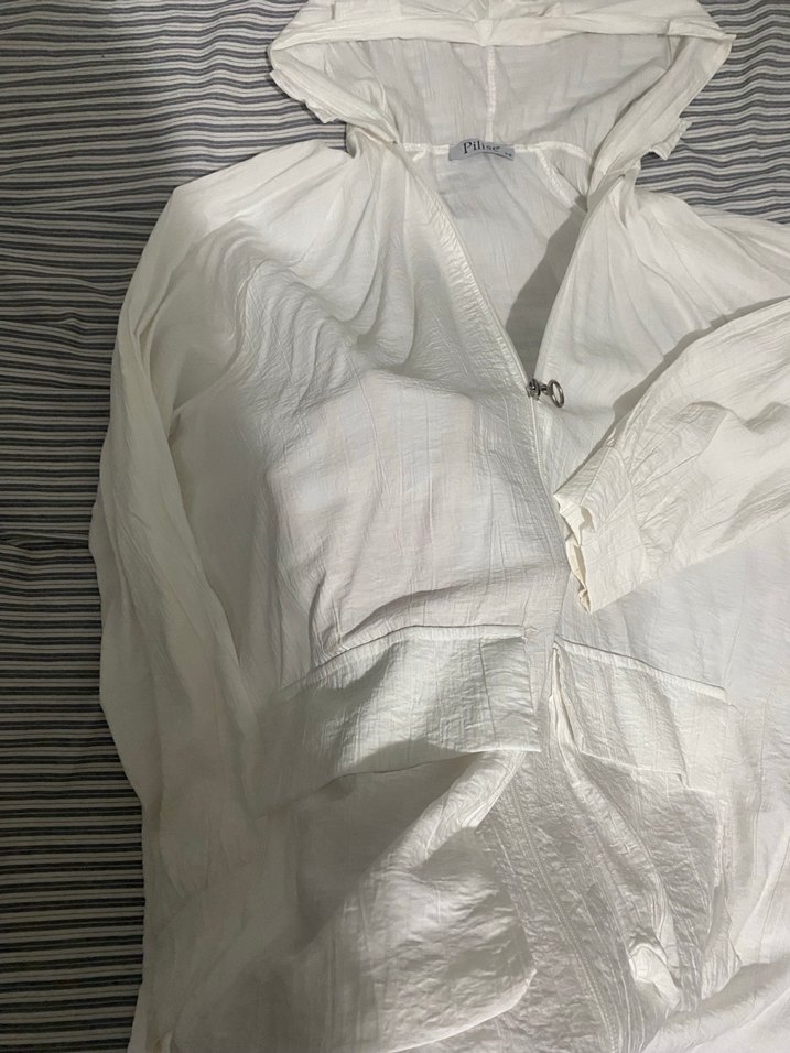 Kadın Beyaz Kapüşonlu Midi Ceket - Görsel 4